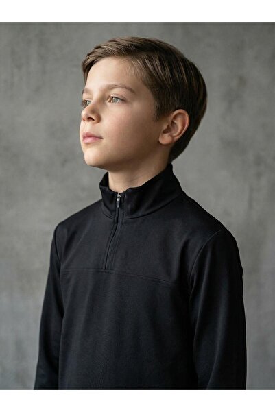 CLAW UP WORK KIDS – HALF ZIP SCUBA SWEAT | BLACK  (Slim Fit Yarım Fermuarlı S...