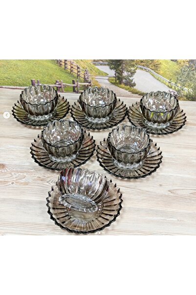 ALMARANDİ Görümce Kıristal 12 Parça 6 Kişilik Füme Çerezlik Takımı Hediyelik ...