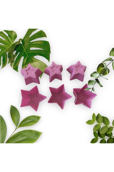 PİNK ROSE Bybirgül Lilac 12 Pieces Silicone Mini Star Cake Mold, Muffin, Cupcake Mold 12 Pieces