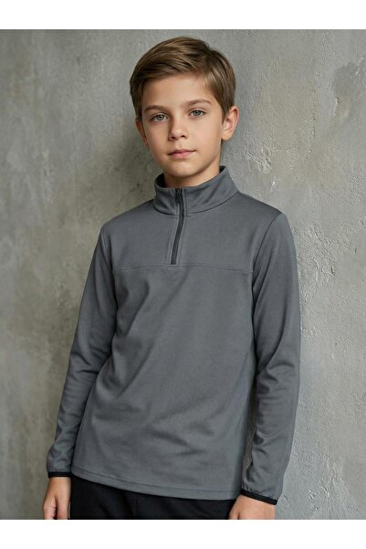 CLAW UP WORK KIDS HALF ZIP SCUBA SWEAT ANTHRACITE (Slim Fit Yarım Fermuarlı S...