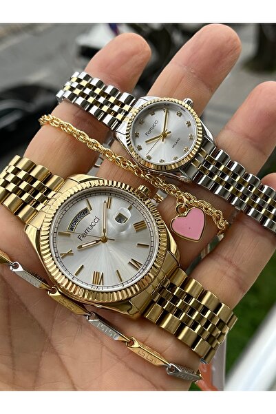 Ferrucci Yeni Sezon Çelik Kordon Çift Saati, Su Geçirmez, 2 Yıl Garantili