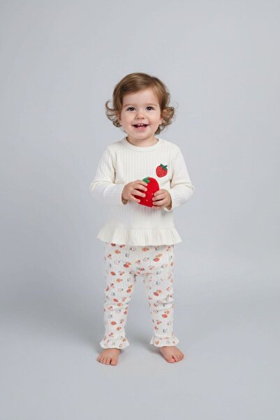Bondberro Strawberry Embroidered Baby Girl and Child Top and Bottom Set 100% Cotton
