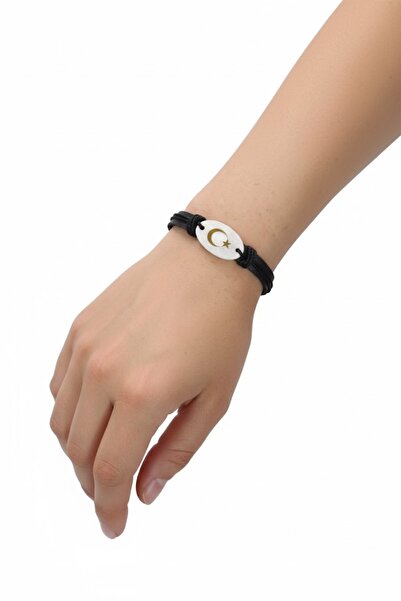 Bijutime Accessories Türk Bayraklı Deri Bileklik