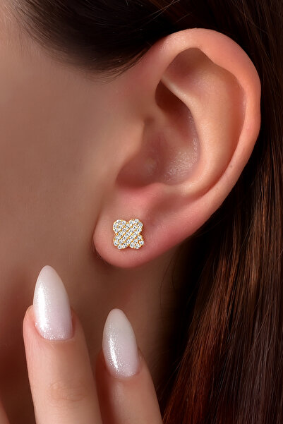 Mordays silver 925 Ayar Gümüş Zircon Taşlı Yonca Küpe