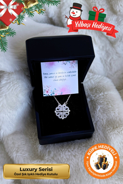 Lucente Jewellery Mıknatıslı Açılır Kapanır Aşk Kolyesi 925 Ayar Gümüş Kaplama Yonca Kalp Yılbaşı Hediyesi Kadın Kolye