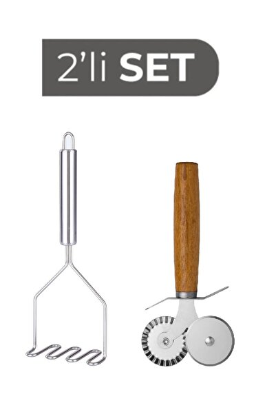 ZUZU MADE Paslanmaz Çelik 24 Cm Patates Ezici Ve Bambu Saplı Çiftli Hamur Kes...