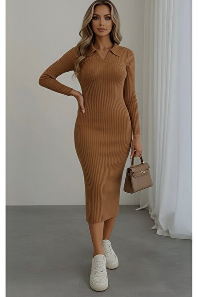 rengamoda Γυναικείο πλεκτό φόρεμα με λεπτομέρεια σε σχήμα V