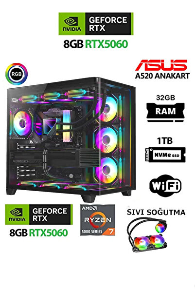 Dmc N324 Windows 11 / Ryzen 7 5700,32GB RAM,1TB M.2,8GB RTX5060,Sıvı Soğutmalı Oyuncu Bilgisayarı