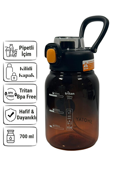 ORVO Tritan Matara – 700 ml Pipetli, Kilitli Kapaklı, Taşıma Askılı Su Matara...