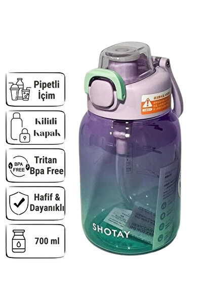 ORVO Tritan Matara – 700 ml Pipetli, Kilitli Kapaklı, Taşıma Askılı Su Matara...
