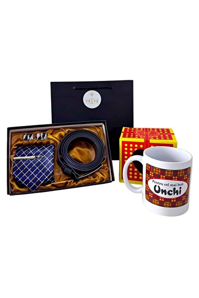 velve Elegance Gift Package for uncle, tie set, pin, buttons, belt and mug "For the best uncle"