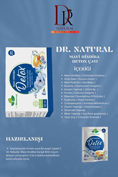 DRNATURAL Mavi Hindiba Detox Karışık Bitki Çayı 30 Şase Mavihindiba Detoks Tozu