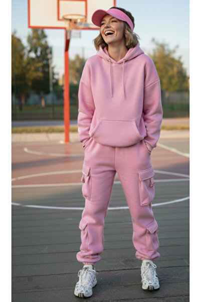 CALİSA Жіночий рожевий спортивний костюм з кишенями-карго на штанах-джоггерах...