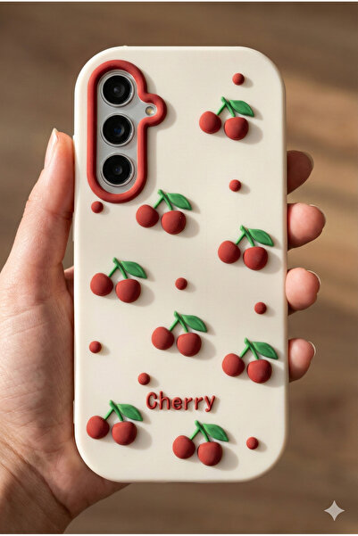 Rivor غطاء سيليكون متوافق مع جالاكسي S25 FE مع نقوش الكرز وتصميم مميز للكاميرا