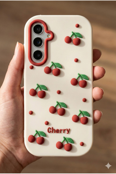 Rivor Samsung Galaxy A55 Uyumlu Kılıf Kamera Çıkıntılı Cherry Yazılı Kiraz Ka...