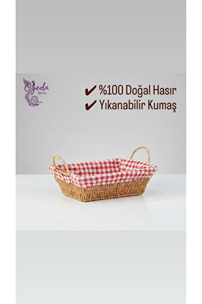 MİEN Hasır Ekmeklik Sepeti – Dikdörtgen Ekmek Sunum Sepeti 20×27 cm – Kumaşlı Hasır Servis Sepeti
