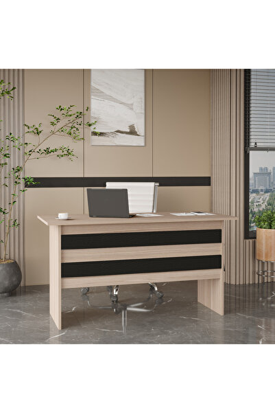 Yurupa Bega A 140cm Ofis Çalışma Masası 3 Renk Meşe Siyah BEG1-OB