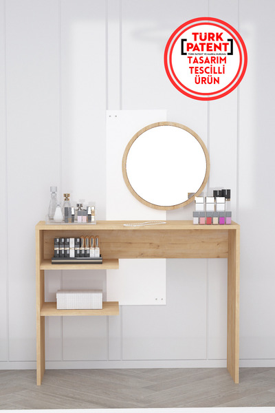 ARNETTİ Dali Geniş Aynalı Raflı Makyaj Masası – Safirmeşe & Beyaz, Modern Ve Şık Tasarım