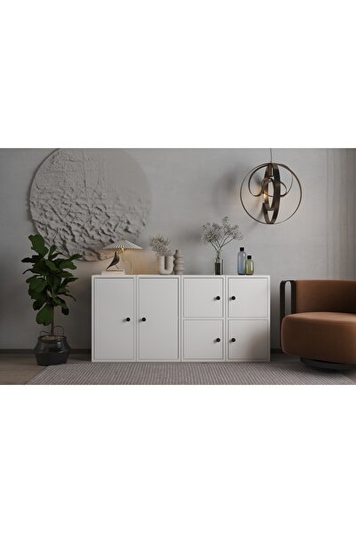 Nettrends Altı Kapaklı Raflı Beyaz Konsol Çıtasız Kns-1182-ç