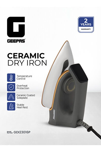 Geepas مكواة سيراميك جافة بلوح مانع للالتصاق ومنظم حرارة قابل للتعديل - 1310 ...