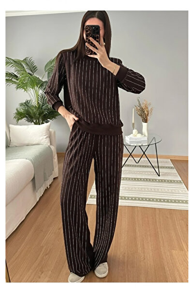 My Blog Braunes Blusen-Hosen-Set aus Steinstoff – 0766