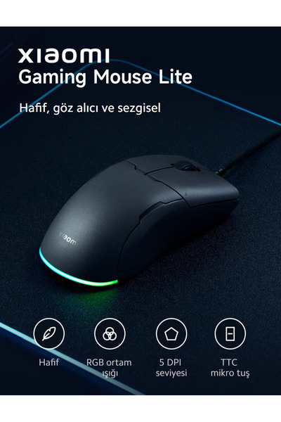 Xiaomi ماوس ألعاب لايت، 6200 نقطة في البوصة، إضاءة RGB، ماوس للألعاب (مع ضمان شاومي في تركيا)