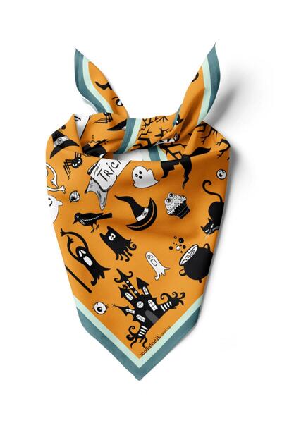 Modabutik Kadın Hardal Trick or Treat Desenli 50x50 Bandana DG0697-22