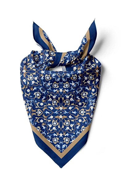 Modabutik C36 Kadın Lacivert Dairesel Çiçek Desenli 50x50 Bandana HYL DG0623-22