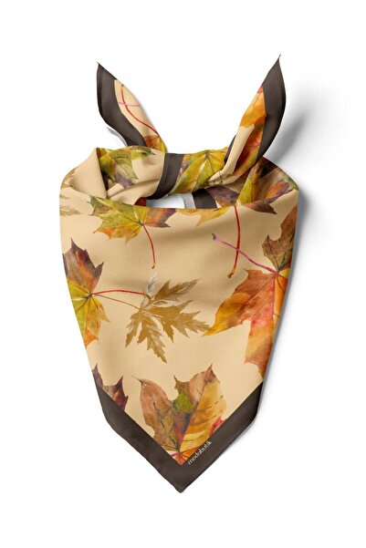 Modabutik B107 Kadın Yaprak Desenli Bandana 50x50 Yeşil Kahverengi DG0437-22