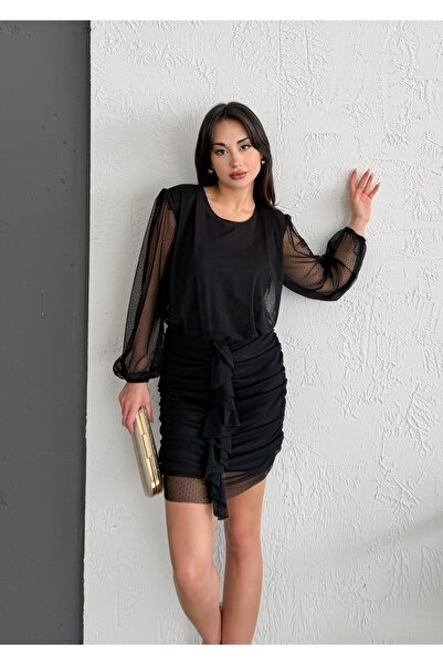 Shahiqa Transparan Detaylı Şık Tül Elbise