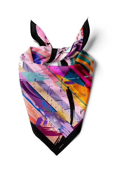 Modabutik Z18 Kadın Yağlı Boya Desenli Bandana 50x50 Mavi DG0269-22 Snz