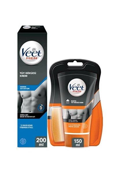 Veet Men Hassas Erkeklere Özel Tüy Dökücü 200ml+Veet Men Normal Erkeklere Özel Duşta Tüy Dökücü Krem