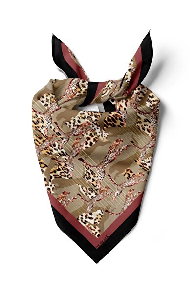 Modabutik E53 Kadın Kahve Vizon Animal Desenli 50x50 Bandana