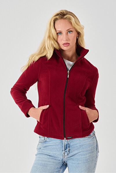 Feliplini Kadın Polar Ceket - Bordo Tüylenme Yapmayan 2 Cepli ve Belden Oturan Kesim