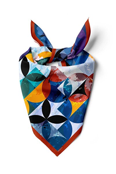 Modabutik D75 Kadın Çok Renkli Suluboya Daire Desenli 50x50 Bandana HYL DG0796-22
