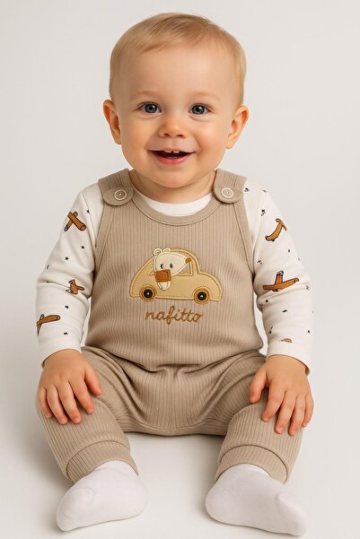 dinamik çocuk Baby Boy Rompers+Zıbın Set of 2 with Snaps at the Bottom – Zıbı...
