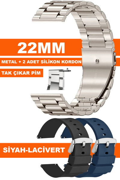 Trendburada Huawei Watch Gt2 Gt3 Gt4 Gt5 Pro-Xiaomi Redmi Watch 5 Active-Lite 22mm Metal Çelik Silikon Kordon