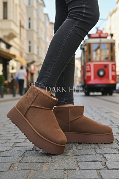 Dark Heel Kadın Taba Kışlık İçi Kürk Süet Kalın Taban Bot Rahat Günlük Sıcak ...