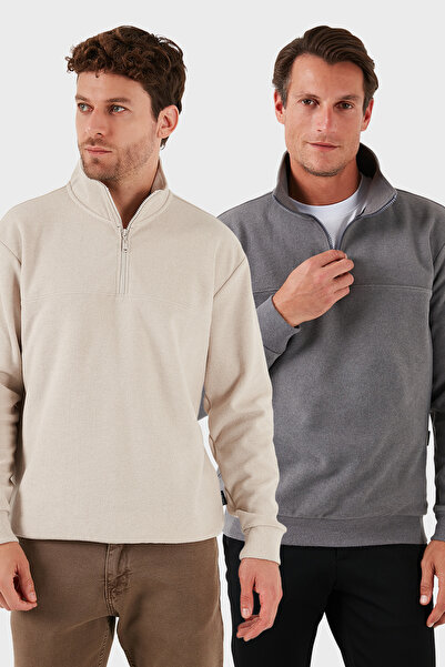 Buratti سترة رجالية من القطن بقصة عادية ونصف سحاب وياقة قائمة، عبوة من قطعتين...