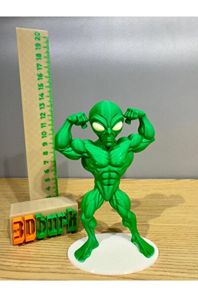3Dburk Yeşil Kaslı Uzaylı Figür 13 cm 3D Baskı Dekoratif Karakter Koleksiyonluk Biblo