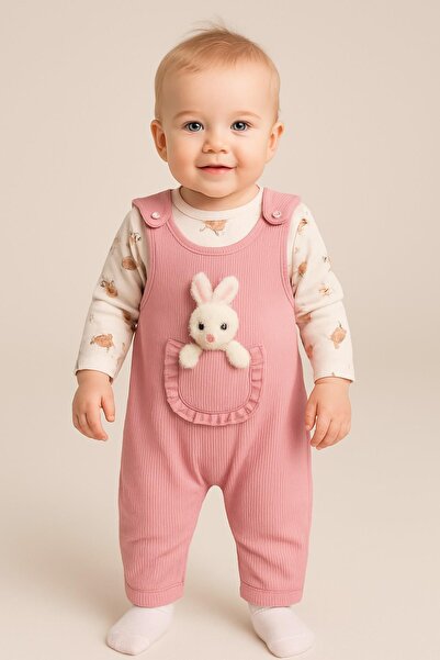 dinamik çocuk طقم ملابس أطفال بناتي من قطعتين من تويك رابيت، طقم ملابس من قطعتين – زي وسروال | 3-6-9 أشهر
