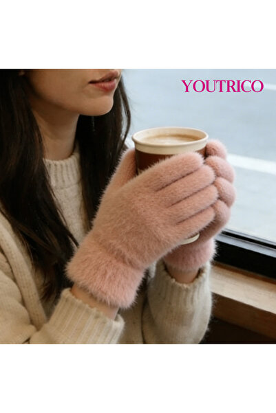 Youtrico قفازات نسائية شتوية طويلة من القطيفة الناعمة والرقيقة باللون الوردي،...