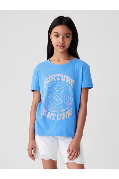 GAP Kız Çocuk Mavi Grafikli T-Shirt