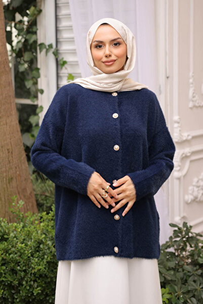 İmajButik Μπλε ναυτικό μαλακό πουλόβερ Angora με λαιμόκοψη