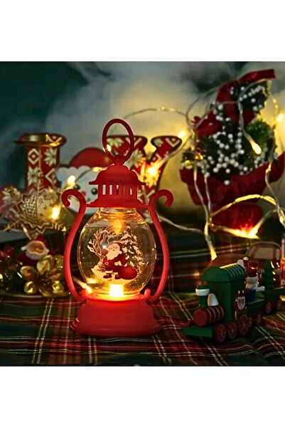 Genel Markalar Kırmızı Noel Baba Figürlü Fener Pilli Masa Lambası 16x7cm Art ...
