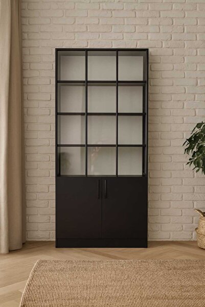 DEMEZLER MOBİLYA 2 Kapaklı Siyah Kitaplık