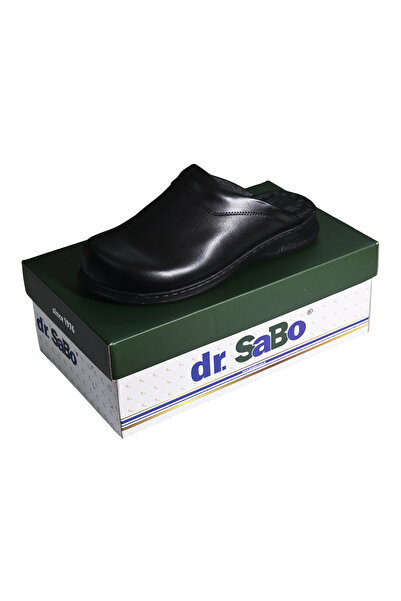 DR SABO Siyah Aşçı Sabo Terlik - Mutfak Terliği Ortopedik Deri