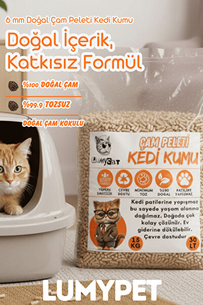 LUMYCAT %100 Doğal Çam Peleti Kedi Kumu 30lt Tozsuz Çuval Gönderi