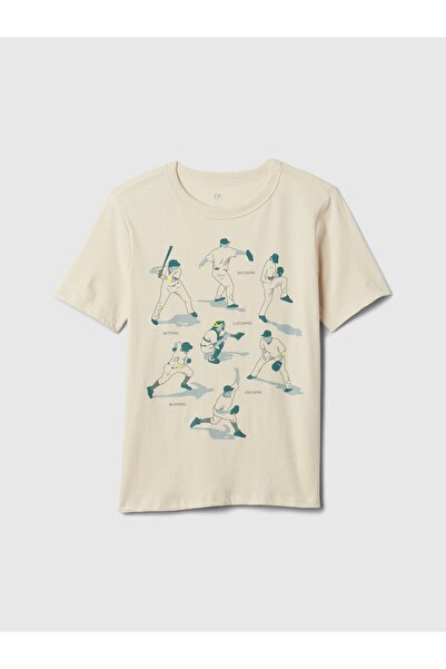 GAP Erkek Çocuk Bej Grafikli T-Shirt