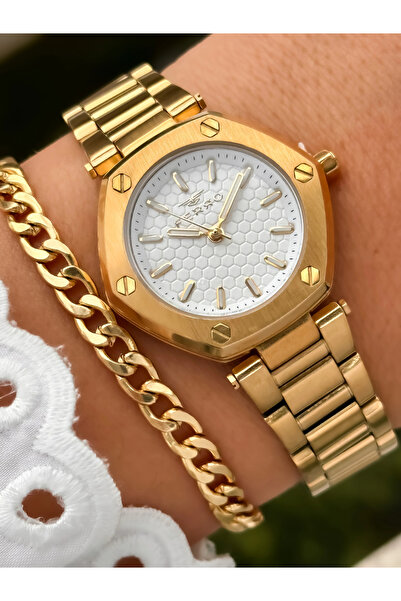 FERRO Sarı Çelik Kordon Kadın Kol Saati FL43006A-B 3ATM Su Geçirmez 2 Yıl Garantili HediyePaketli